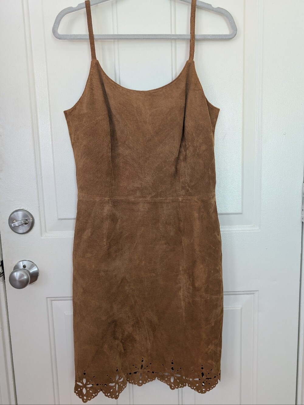 Vintage Brown Suede Scalloped Hem Mini Dress